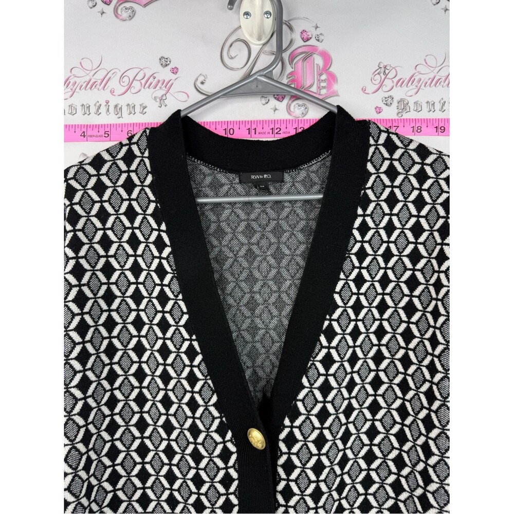RW&CO. Sweater cardigan Black and White Geometric Knit Blazer with Gold Buttons - Picture 6 of 10